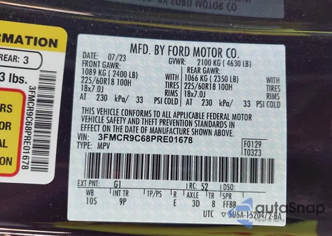 2023 Ford Bronco Sport Outer Banks z USA, uszkodzony, nr VIN 3FMCR9C68PRE01678